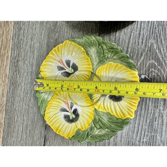 Vtg. Fitz and Floyd Pansy Parade Yellow Pansies 6” Saucer ~set Of 2 - Picture 2 of 5